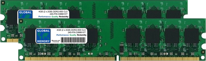 4GB (2 x 2GB) DDR2 800MHz PC2-6400 240-PIN DIMM MEMORY RAM KIT FOR DELL DESKTOPS